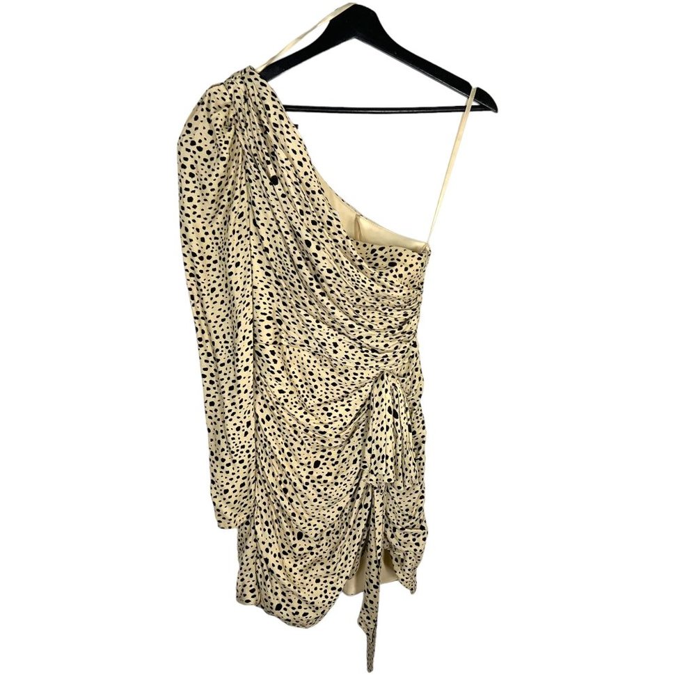 Ieena for MacDuggal Cream Black Cheetah Print One Long Sleeve Short Dress 4